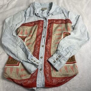Lucky Brand Women's XS Dixie Scarf Bandana Print Pearl Snap Shirt Blouse Top
